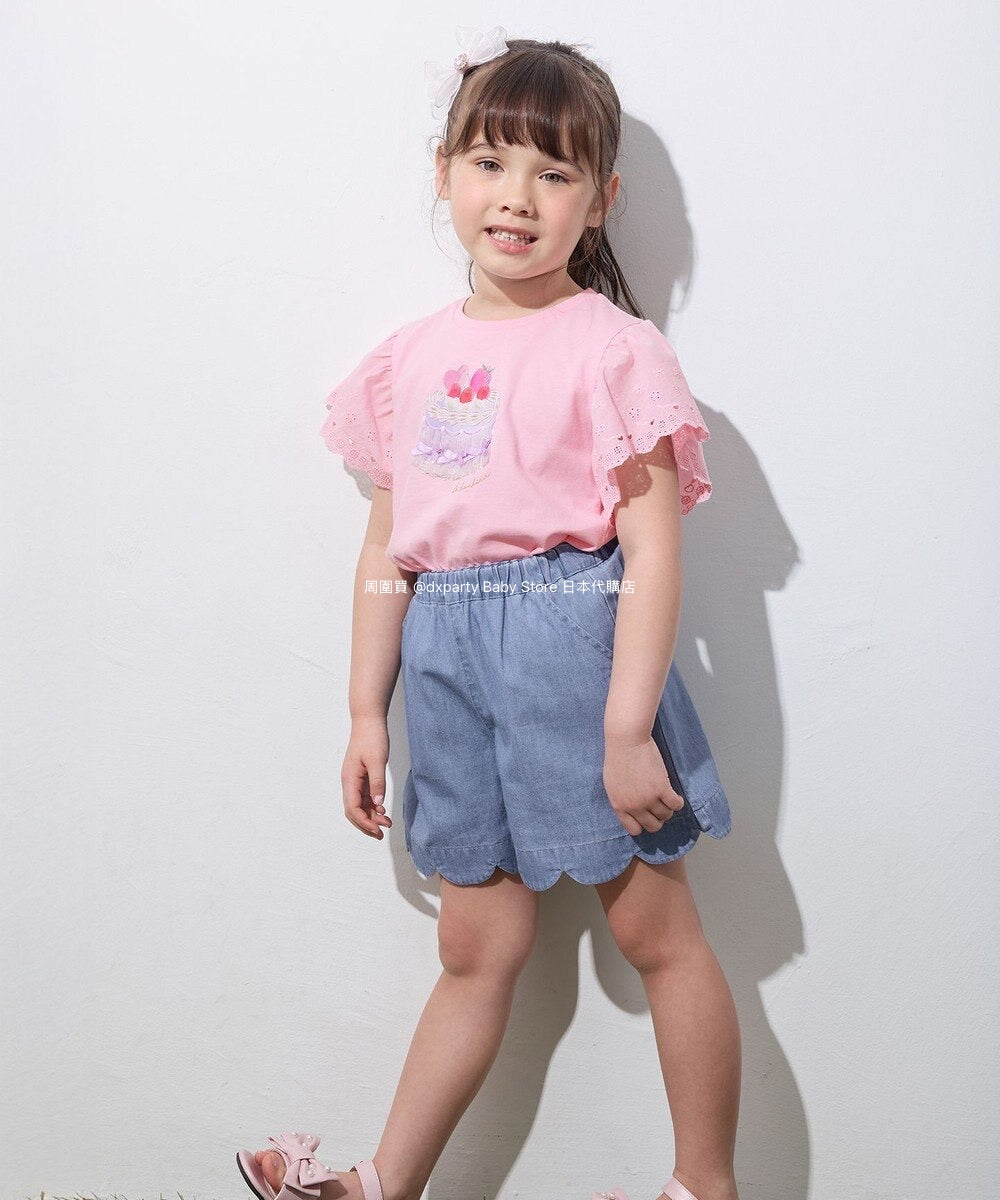 Japanese children's clothing aF#a325 lace sleeve cake print short-sleeved top 90-160cm girls summer TOPS