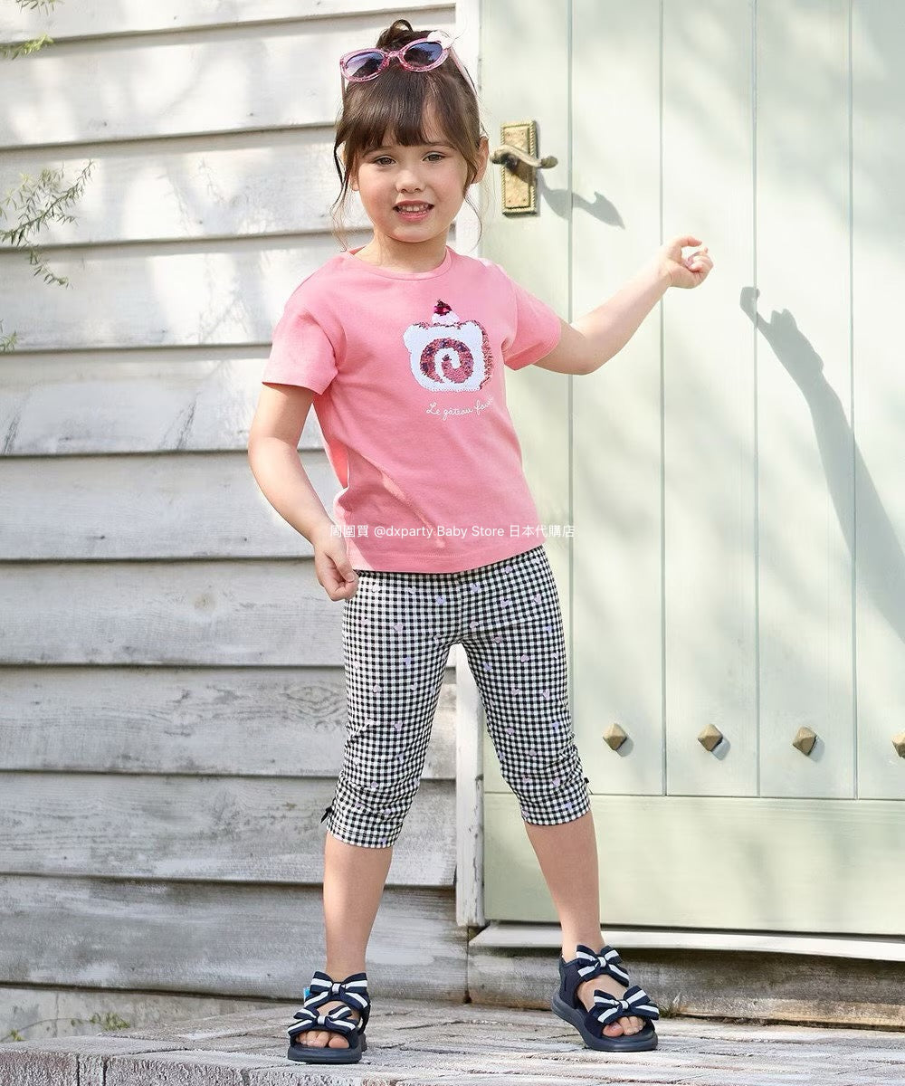 Japanese children's clothing aF#a325 sequined short-sleeved top 100-150cm girls summer TOPS