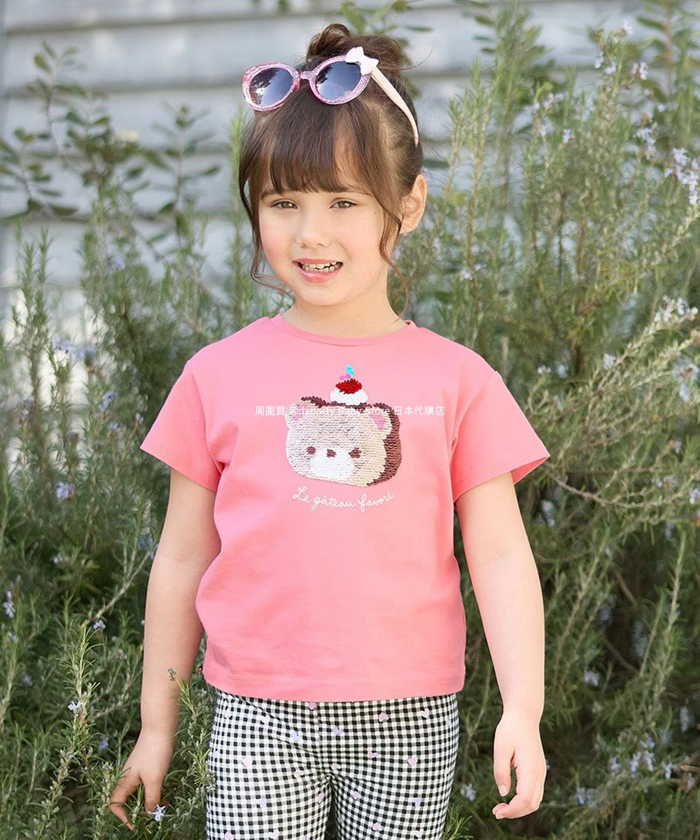 Japanese children's clothing aF#a325 sequined short-sleeved top 100-150cm girls summer TOPS