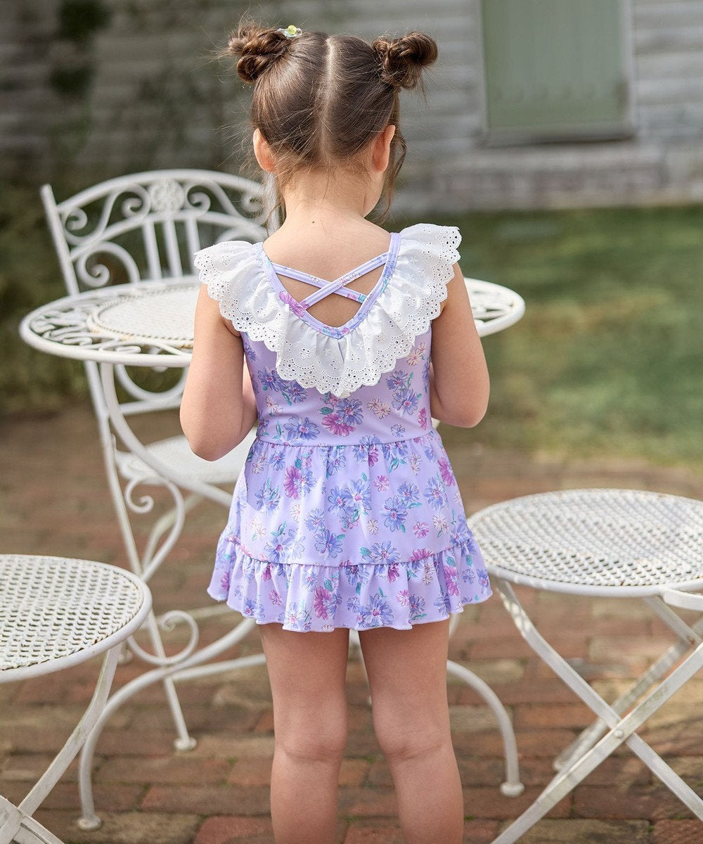 Japanese children's clothing aF#a325 UV protection lace pattern one-piece swimsuit 100-140cm girls summer play swimsuit special edition