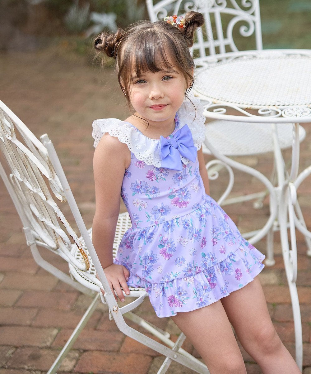Japanese children's clothing aF#a325 UV protection lace pattern one-piece swimsuit 100-140cm girls summer play swimsuit special edition