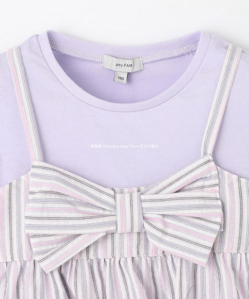 Japanese children's clothing aF#a325 Bowknot fake two-piece top 90-160cm girls summer TOPS
