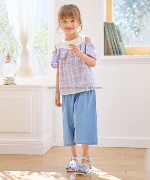 日本直送 aF#a325 露肩拼接上衣 110-160cm 女童款 夏季 PANTS