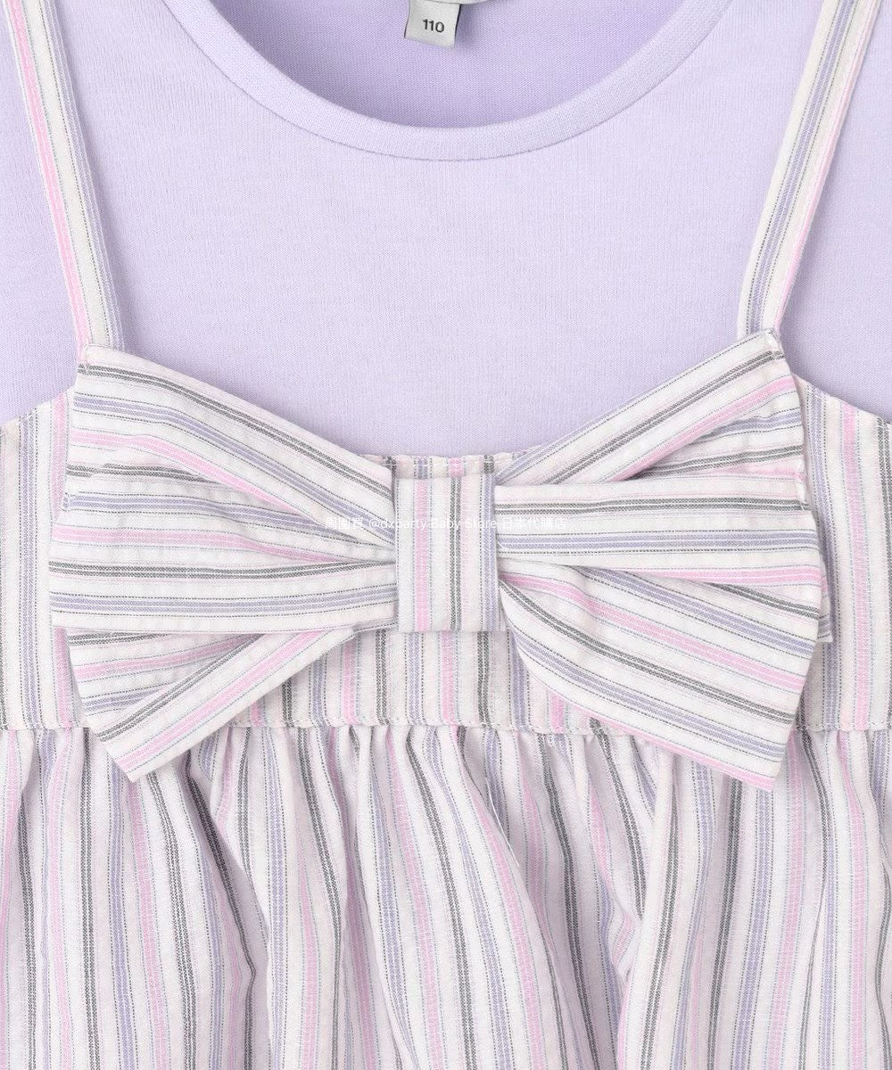 Japanese children's clothing aF#a325 Bowknot fake two-piece top 90-160cm girls summer TOPS