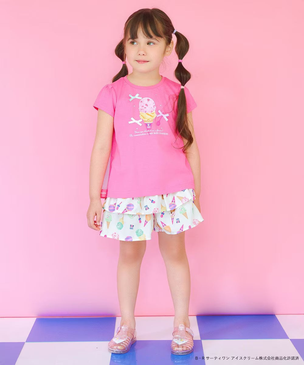 Japanese children's clothing aF#a325 x Baskin-Robbins layered ice cream culottes 100-140cm girls summer PANTS