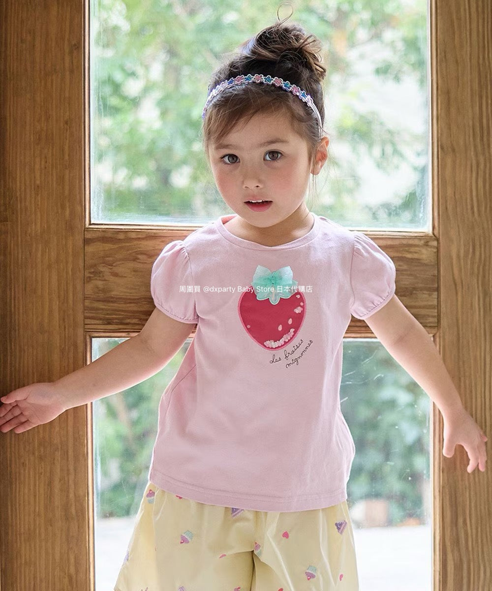 Japanese children's clothing aF#a325 beaded applique short-sleeved top 100-150cm girls summer TOPS