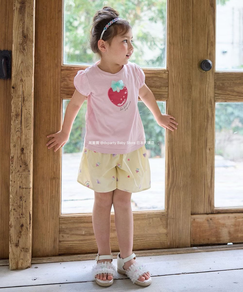 Japanese children's clothing aF#a325 beaded applique short-sleeved top 100-150cm girls summer TOPS