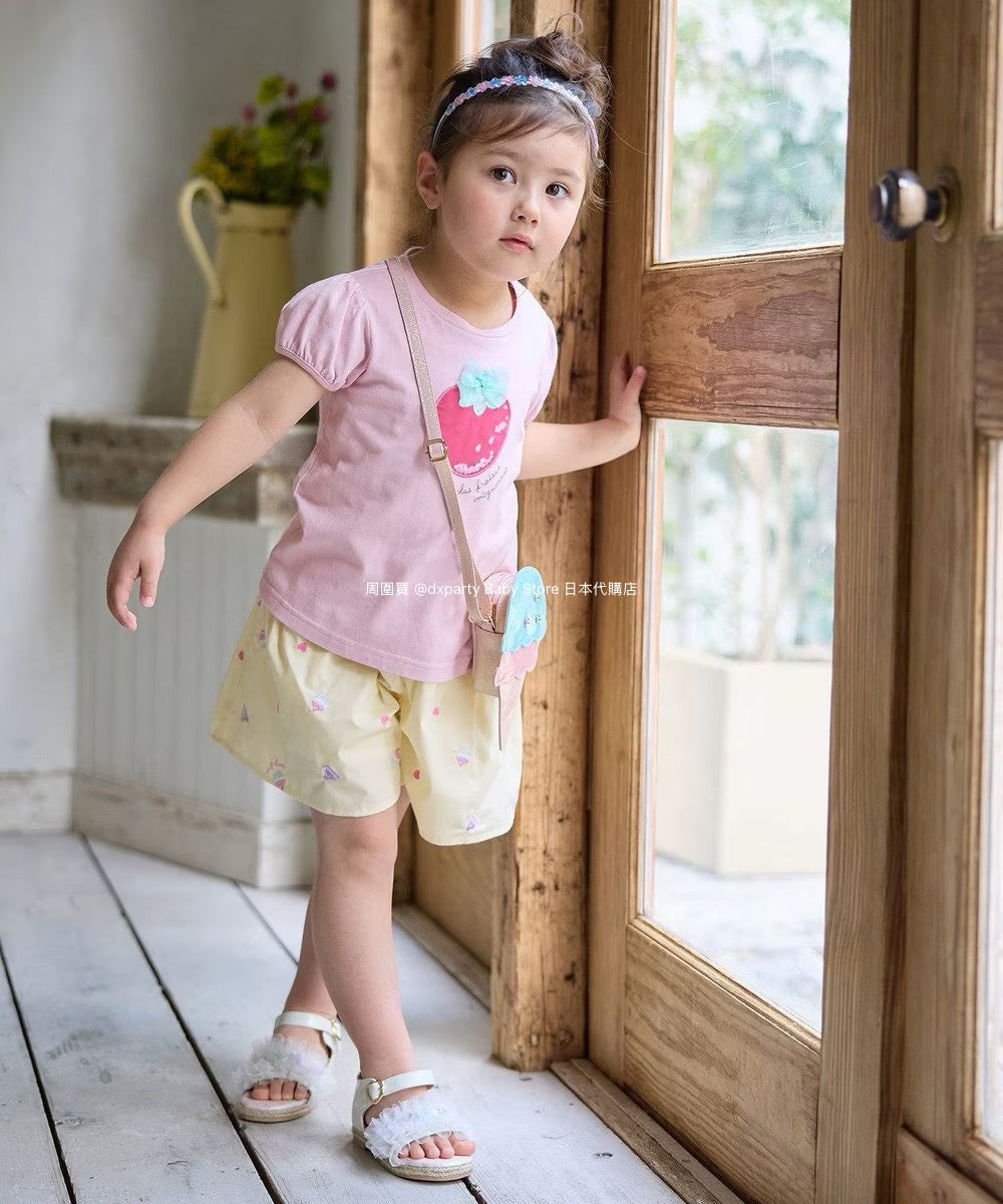 Japanese children's clothing aF#a325 beaded applique short-sleeved top 100-150cm girls summer TOPS