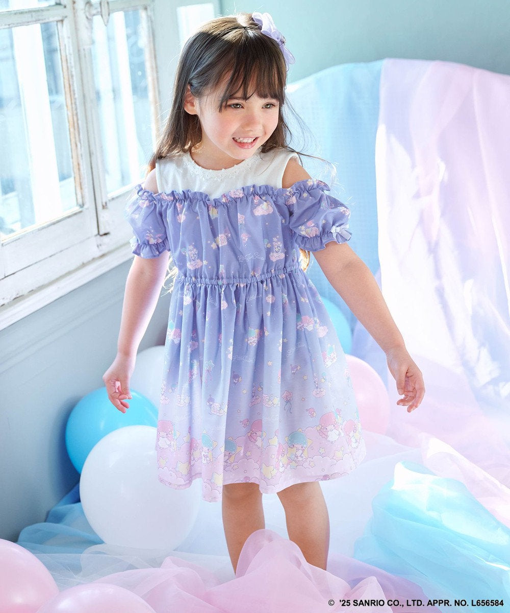 Japanese children's clothing aF#a325 Little Twin Stars off-the-shoulder patchwork dress 100-140cm girls summer dresses