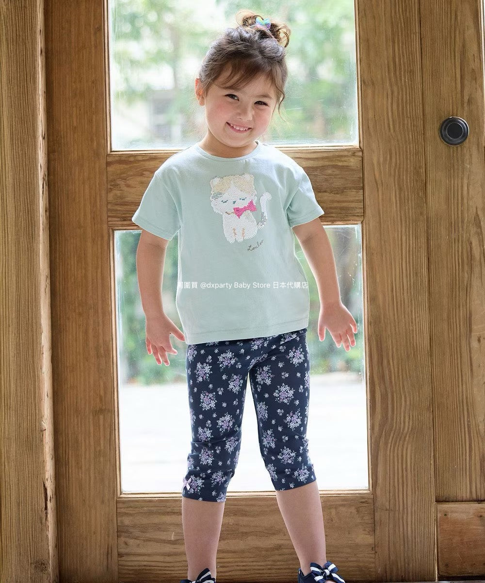 Japanese children's clothing aF#a325 sequined short-sleeved top 100-150cm girls summer TOPS