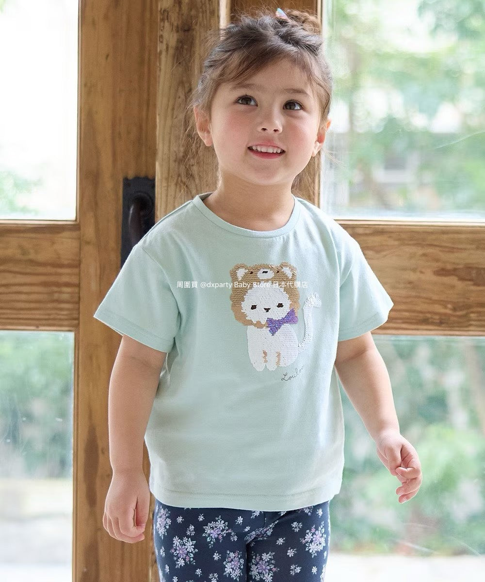 Japanese children's clothing aF#a325 sequined short-sleeved top 100-150cm girls summer TOPS