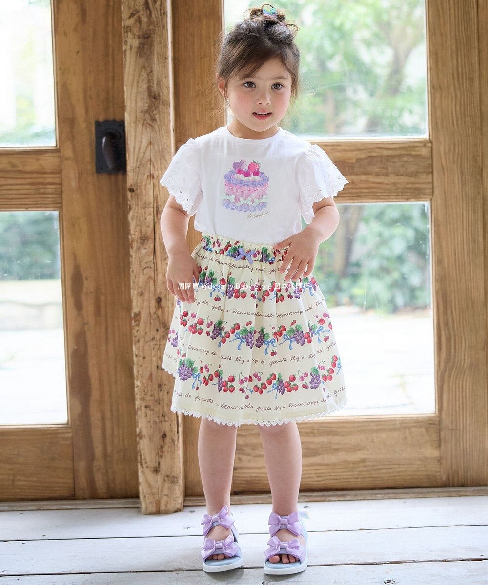 Japanese children's clothing aF#a325 lace sleeve cake print short-sleeved top 90-160cm girls summer TOPS