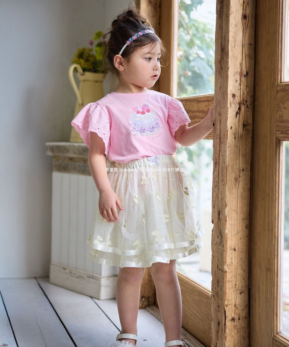 Japanese children's clothing aF#a325 lace sleeve cake print short-sleeved top 90-160cm girls summer TOPS