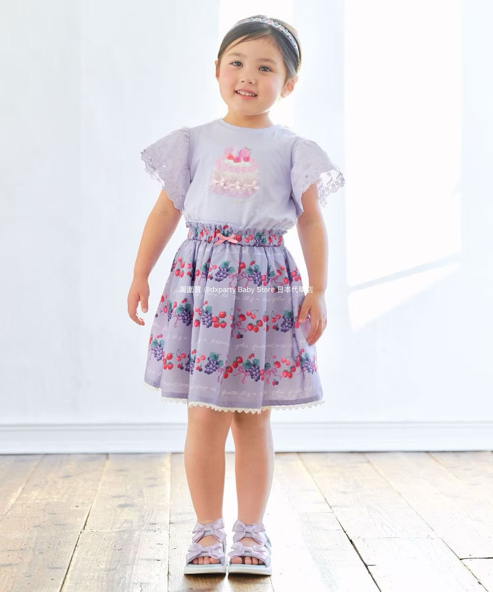 Japanese children's clothing aF#a325 lace sleeve cake print short-sleeved top 90-160cm girls summer TOPS