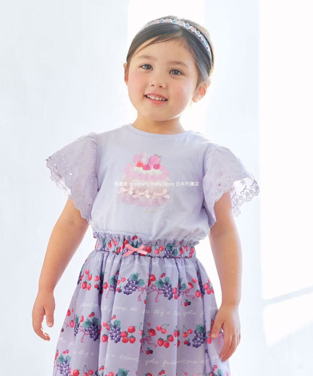 Japanese children's clothing aF#a325 lace sleeve cake print short-sleeved top 90-160cm girls summer TOPS