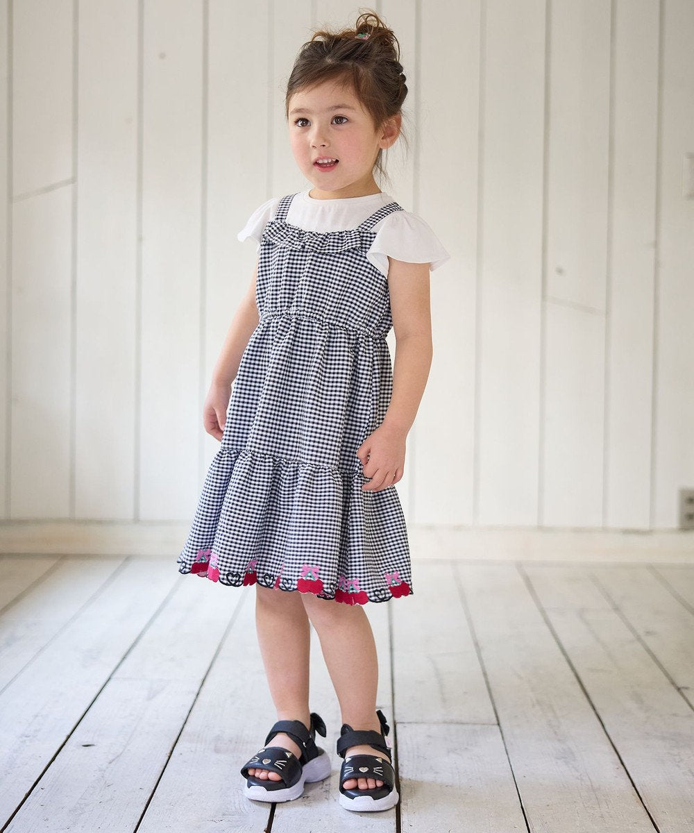 Japanese children's clothing aF#a325 Fake two-piece cherry dress 100-150cm girls summer dresses