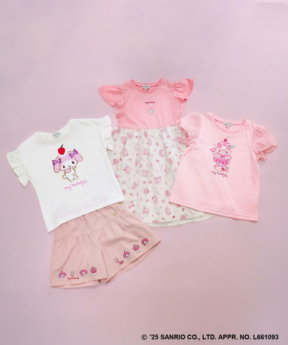 Japanese children's clothing aF#a325 x Sanrio cute palace sleeve top 90-150cm girls summer TOPS