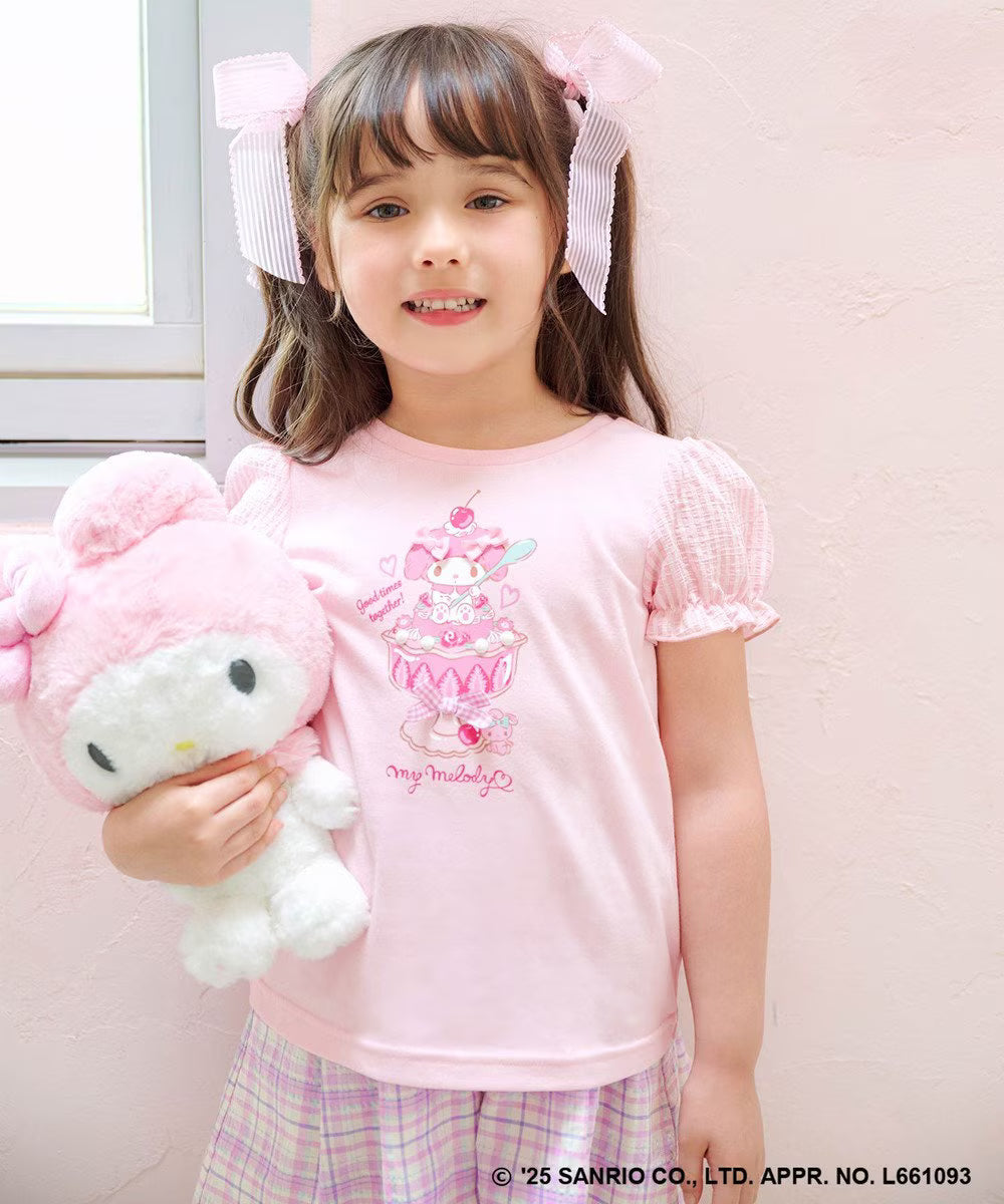 Japanese children's clothing aF#a325 x Sanrio cute palace sleeve top 90-150cm girls summer TOPS