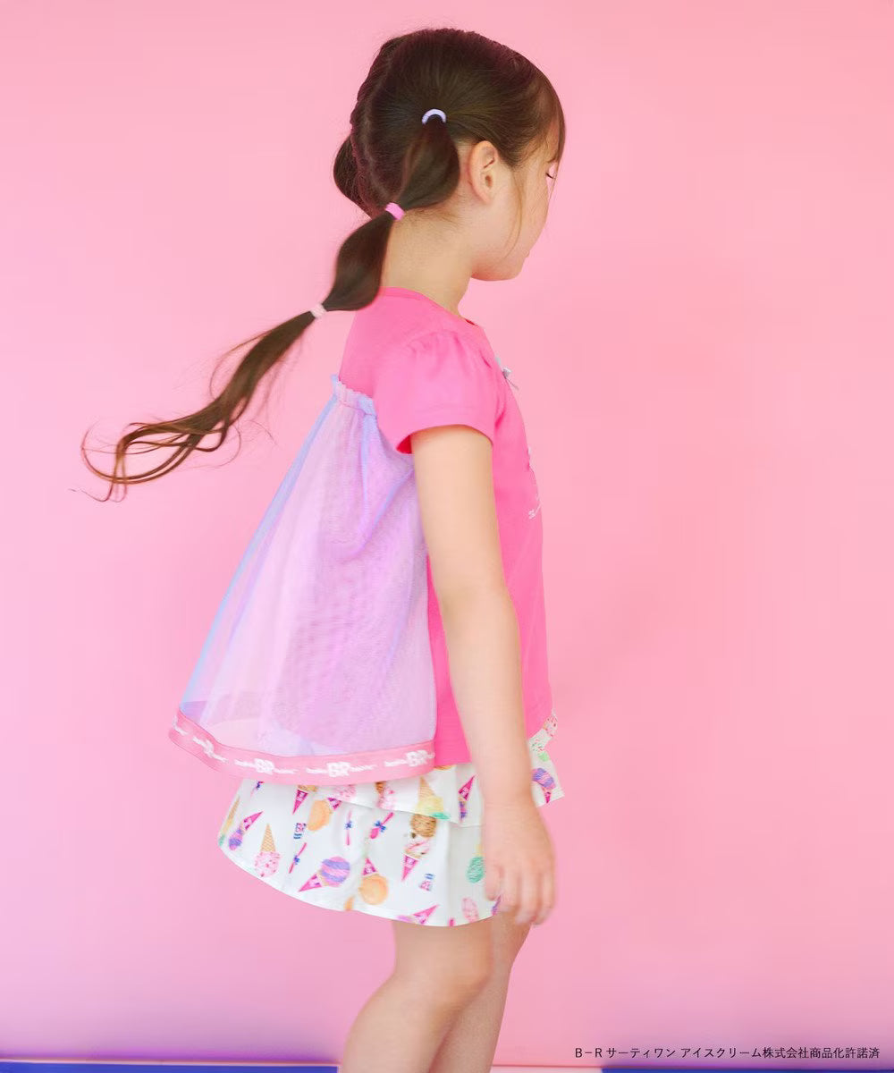 Japanese children's clothing aF#a325 x Baskin-Robbins patchwork rainbow tulle ice cream top 90-140cm girls summer TOPS