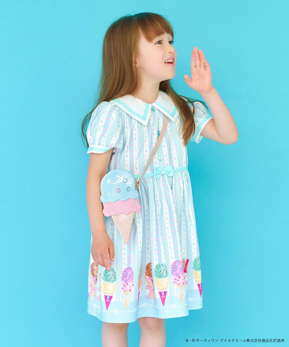 Japanese children's clothing aF#a325 x Baskin-Robbins ice cream print dress 100-140cm girls summer dresses