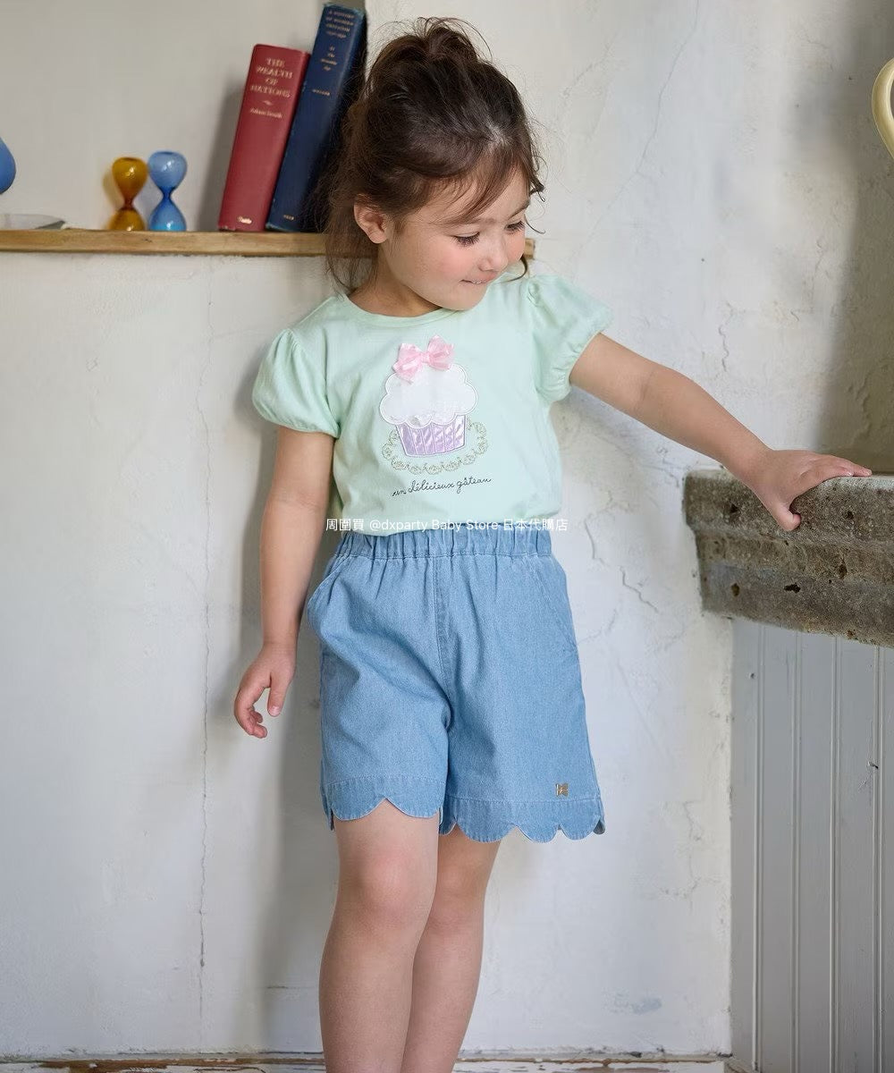 Japanese children's clothing aF#a325 beaded applique short-sleeved top 100-150cm girls summer TOPS