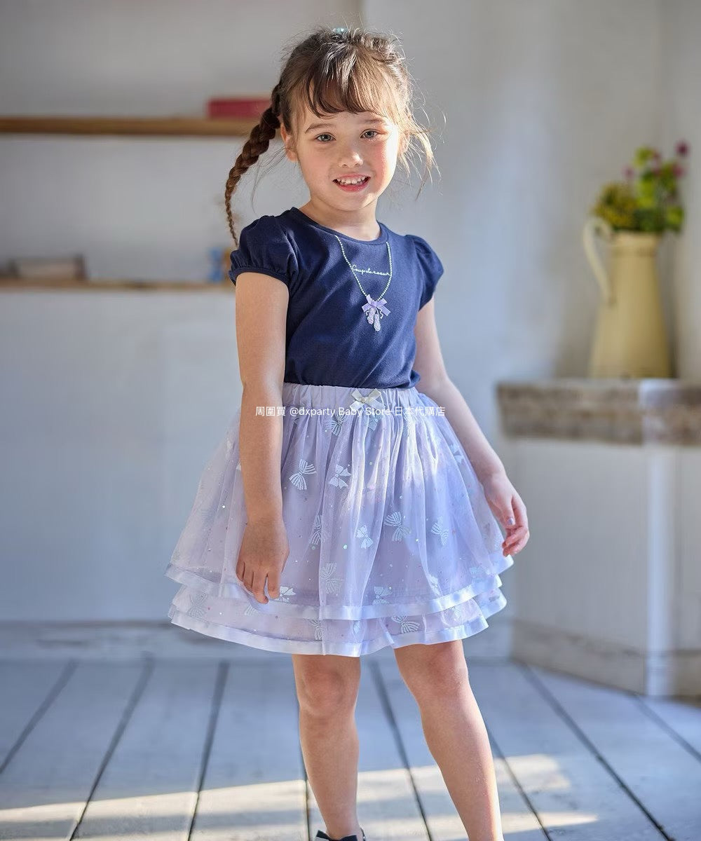 Japanese children's clothing aF#a325 necklace pattern short-sleeved top 90-160cm girls summer TOPS