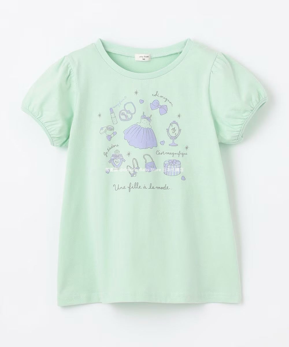 Japanese children's clothing aF#a325 printed short-sleeved top 90-160cm girls summer TOPS