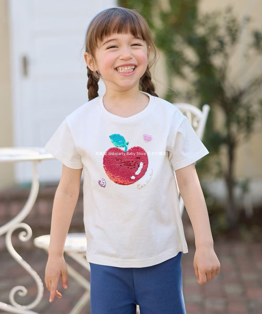 Japanese children's clothing aF#a325 sequined short-sleeved top 100-150cm girls summer TOPS