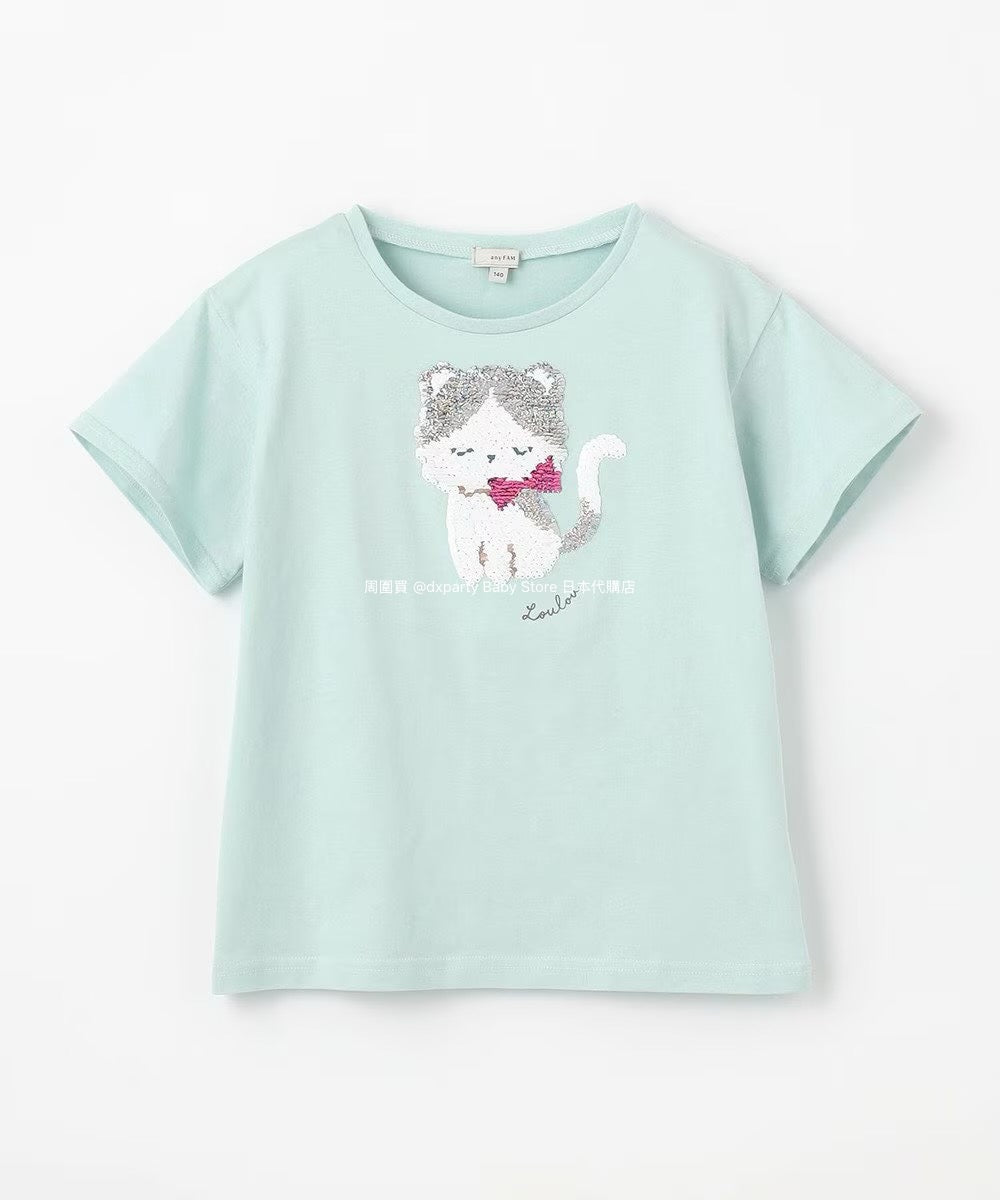 Japanese children's clothing aF#a325 sequined short-sleeved top 100-150cm girls summer TOPS