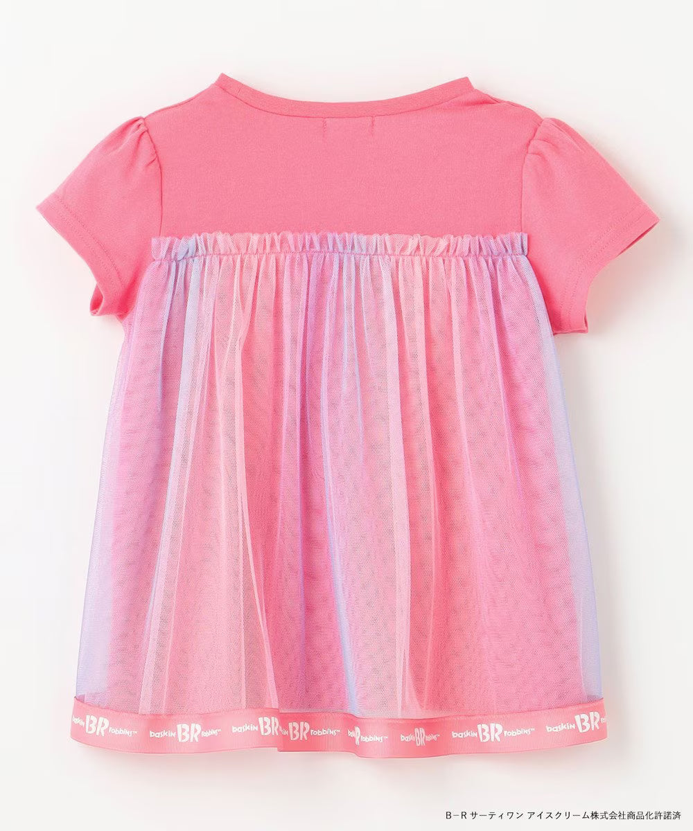 Japanese children's clothing aF#a325 x Baskin-Robbins patchwork rainbow tulle ice cream top 90-140cm girls summer TOPS