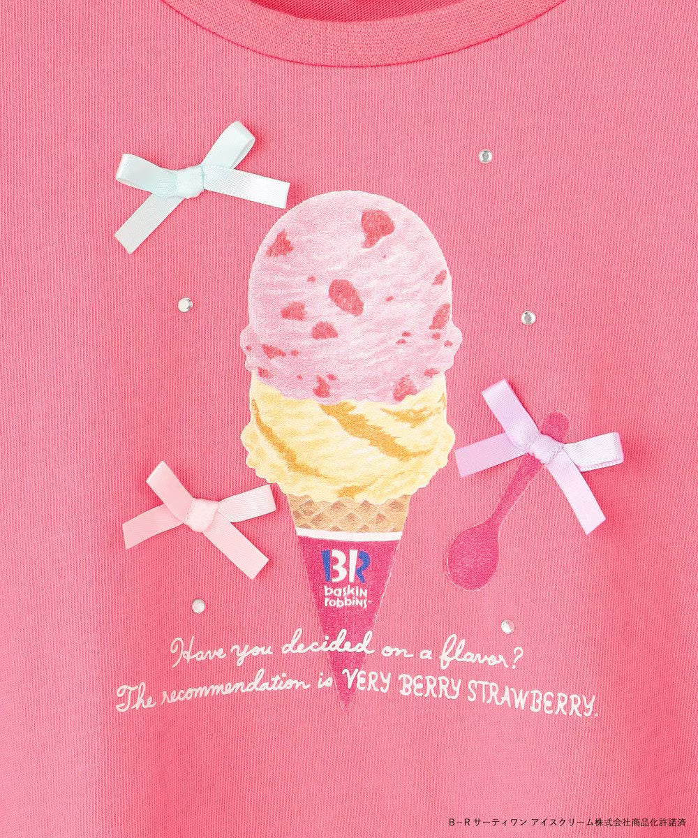 Japanese children's clothing aF#a325 x Baskin-Robbins patchwork rainbow tulle ice cream top 90-140cm girls summer TOPS