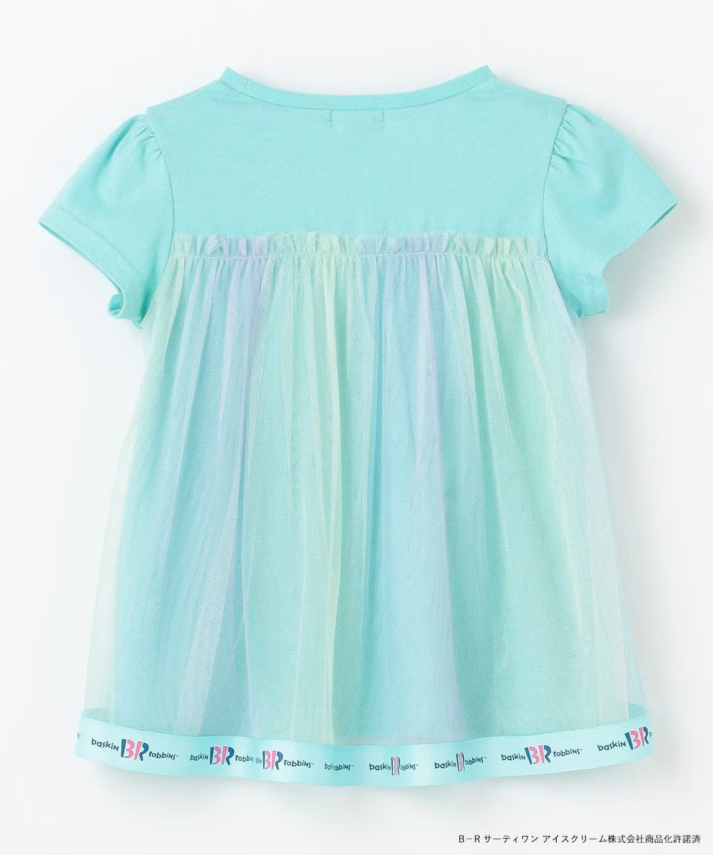 Japanese children's clothing aF#a325 x Baskin-Robbins patchwork rainbow tulle ice cream top 90-140cm girls summer TOPS