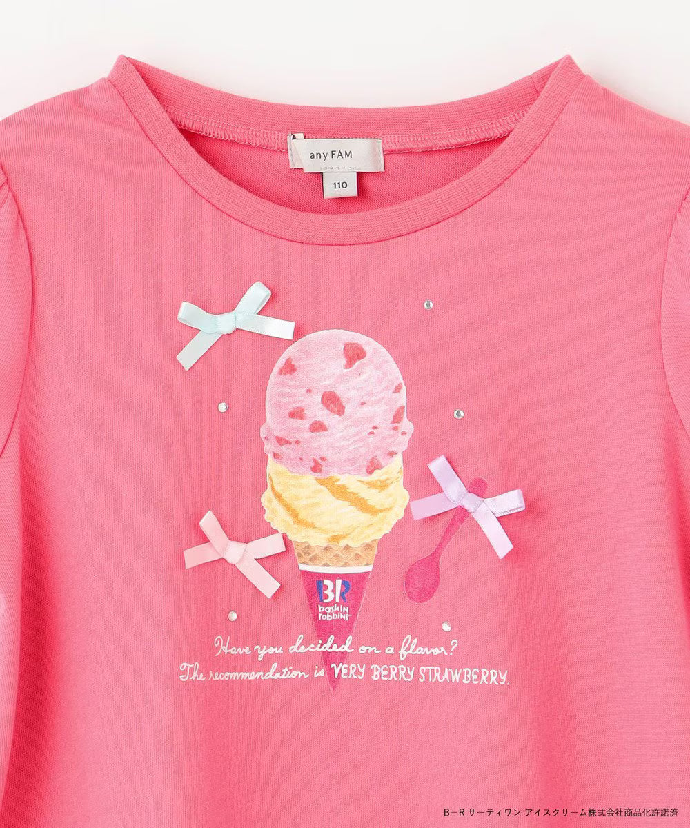 Japanese children's clothing aF#a325 x Baskin-Robbins patchwork rainbow tulle ice cream top 90-140cm girls summer TOPS