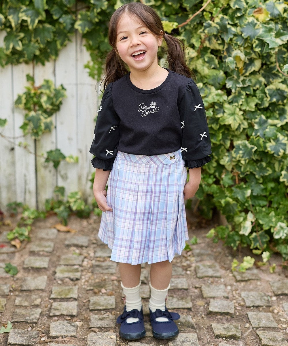 Japanese children's clothing aF#a325 Bow Puff Sleeve Top 110-160cm Girls Summer TOPS
