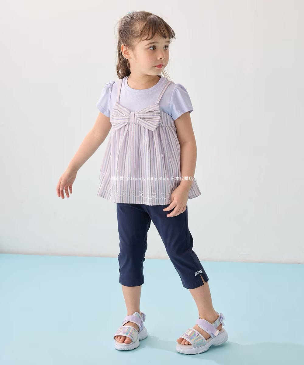 Japanese children's clothing aF#a325 Bowknot fake two-piece top 90-160cm girls summer TOPS