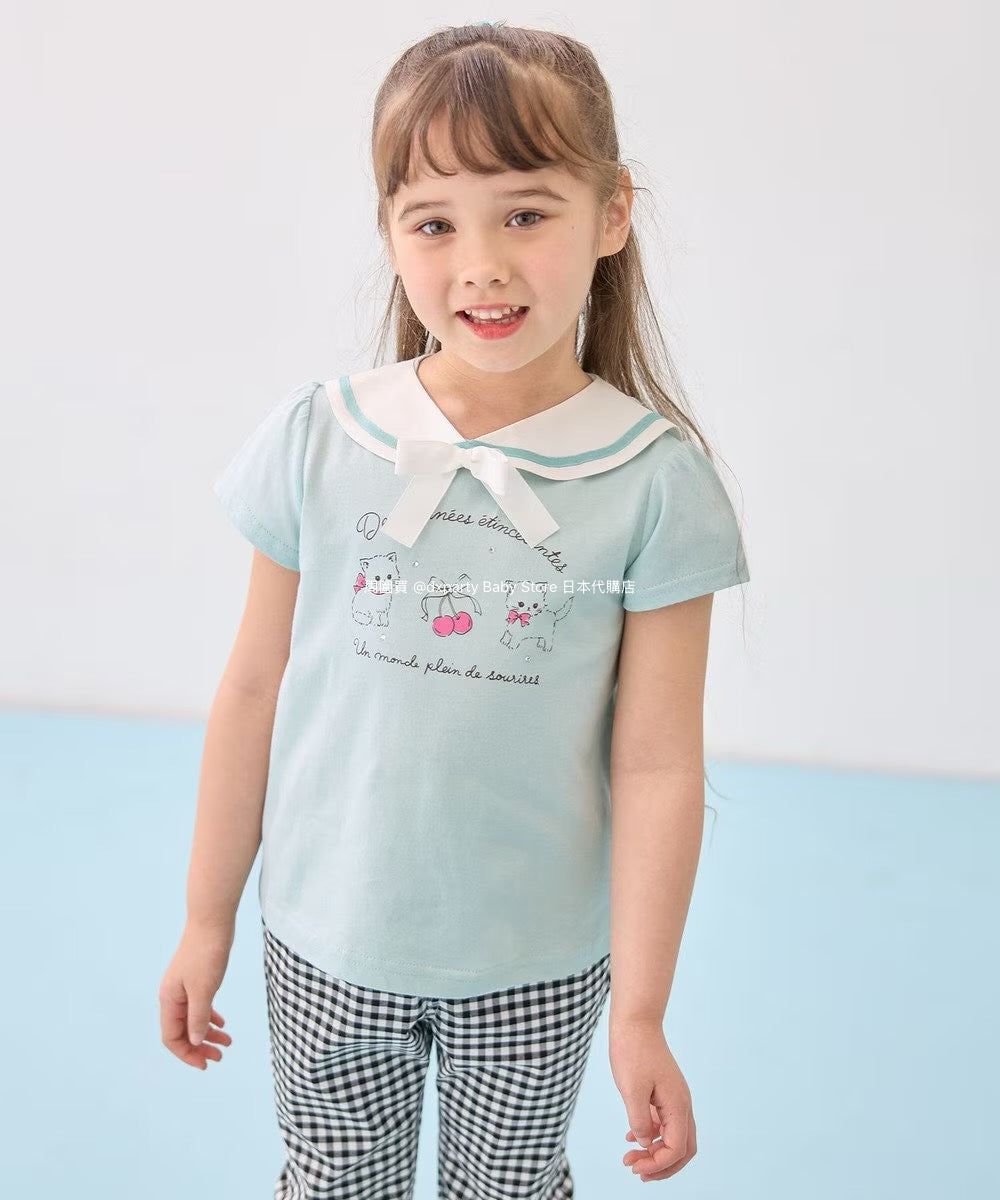 Japanese children's clothing aF#a325 sailor collar top 110-160cm girls summer TOPS