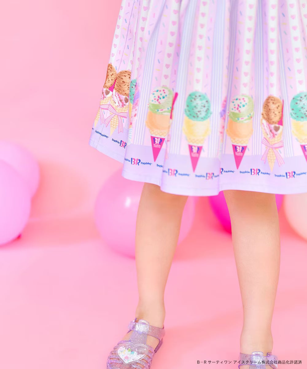 Japanese children's clothing aF#a325 x Baskin-Robbins ice cream print dress 100-140cm girls summer dresses