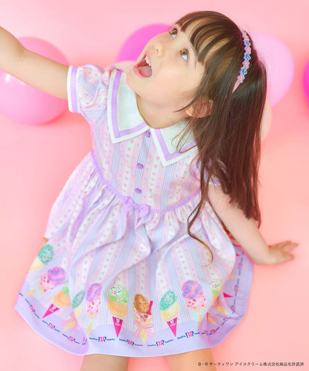 Japanese children's clothing aF#a325 x Baskin-Robbins ice cream print dress 100-140cm girls summer dresses