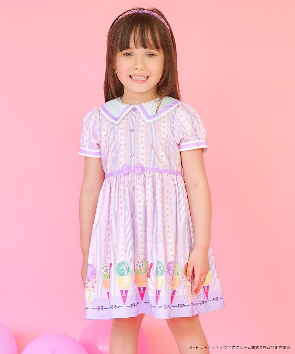 Japanese children's clothing aF#a325 x Baskin-Robbins ice cream print dress 100-140cm girls summer dresses