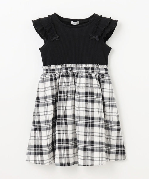 日本直送 aF#a325 親子裝 格紋拼接連身裙 110-150cm 女童款 夏季 DRESSES