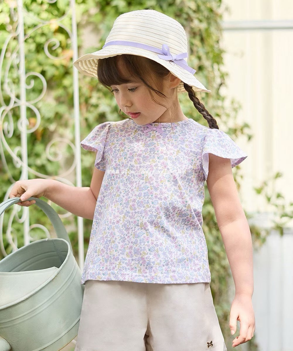 Japanese children's clothing aF#a325 floral short top 90-140cm girls summer TOPS