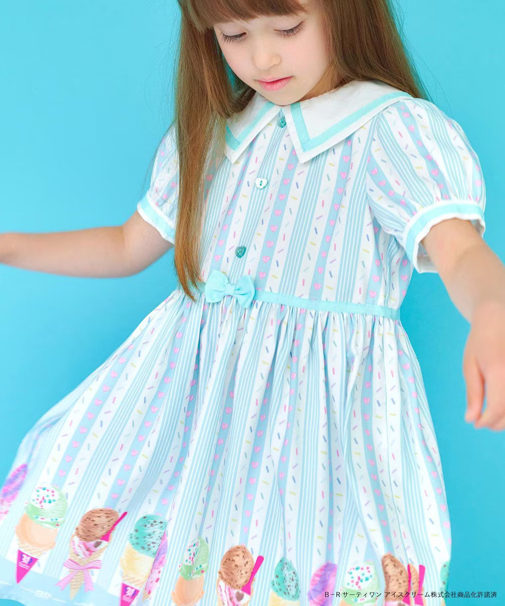 Japanese children's clothing aF#a325 x Baskin-Robbins ice cream print dress 100-140cm girls summer dresses