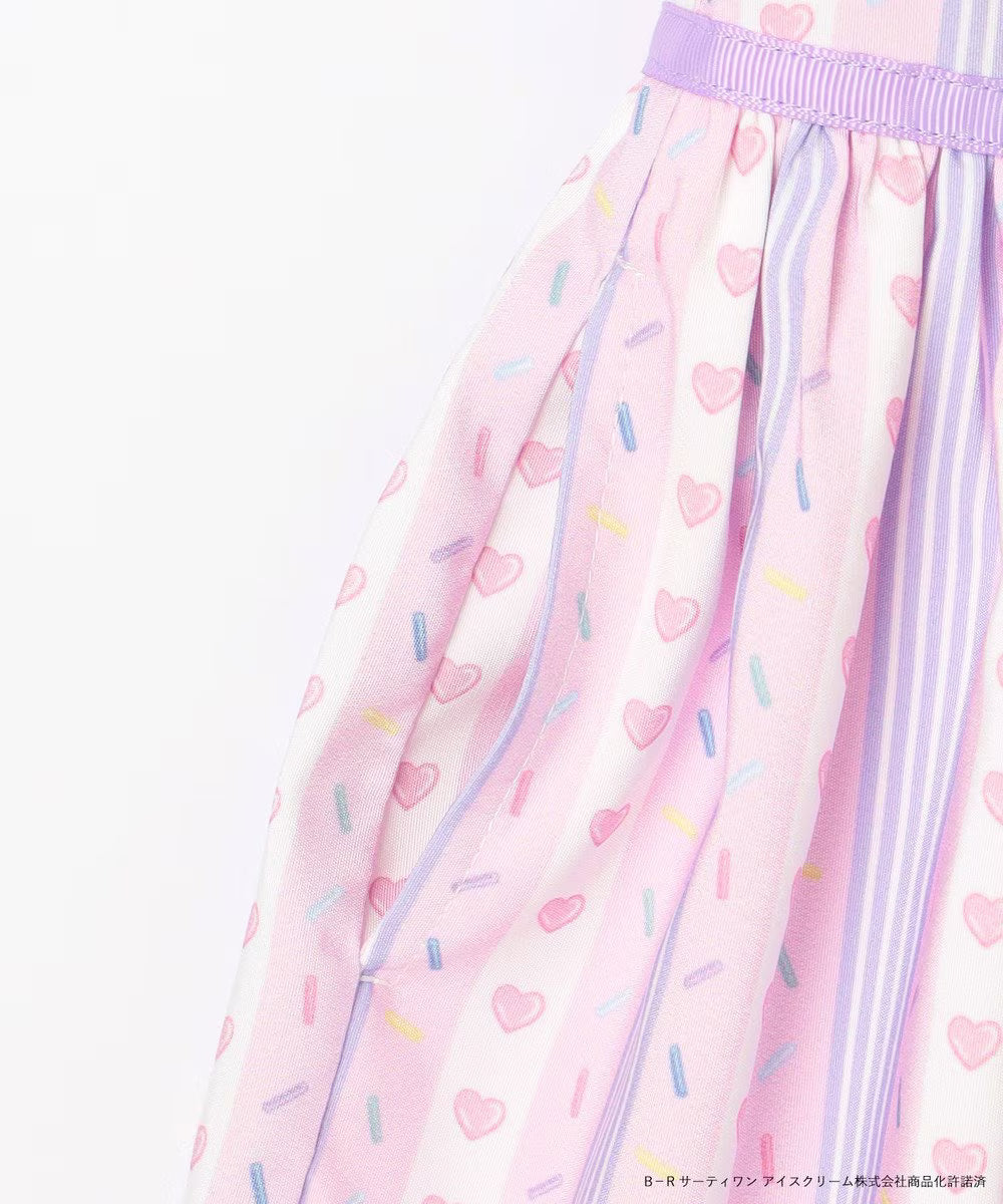 Japanese children's clothing aF#a325 x Baskin-Robbins ice cream print dress 100-140cm girls summer dresses