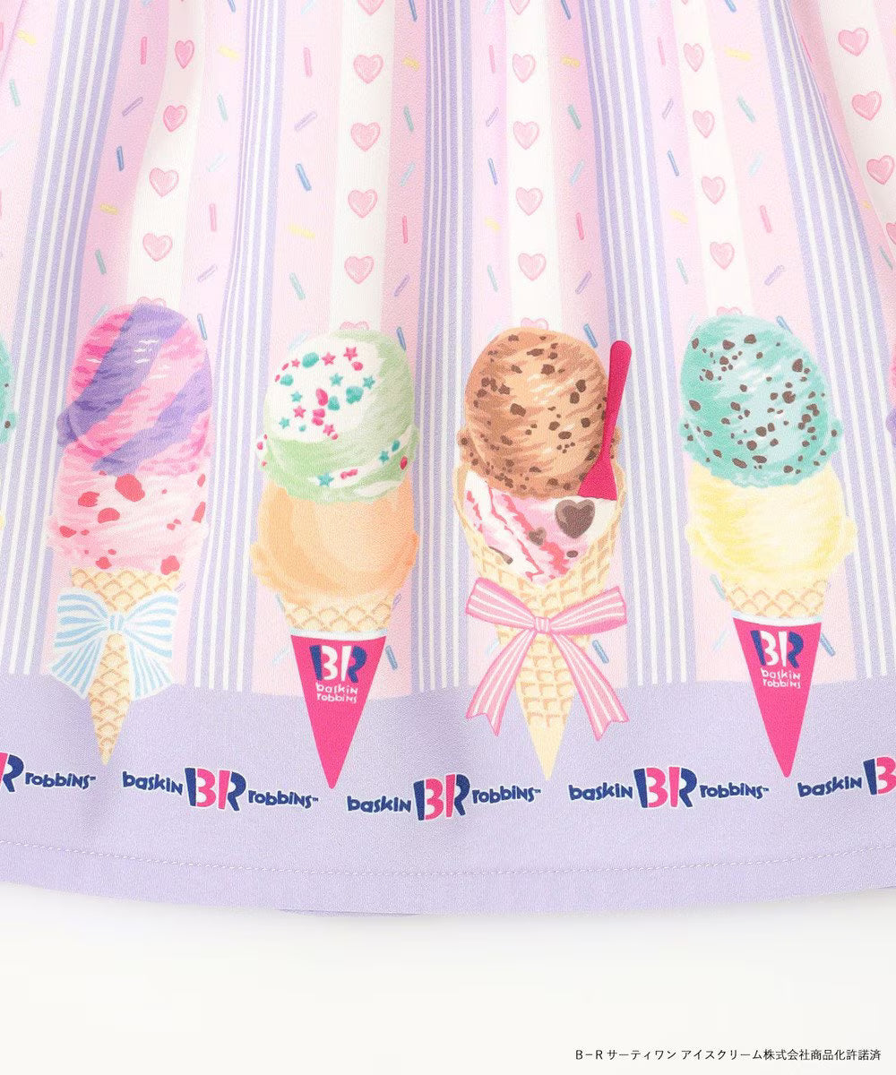 Japanese children's clothing aF#a325 x Baskin-Robbins ice cream print dress 100-140cm girls summer dresses