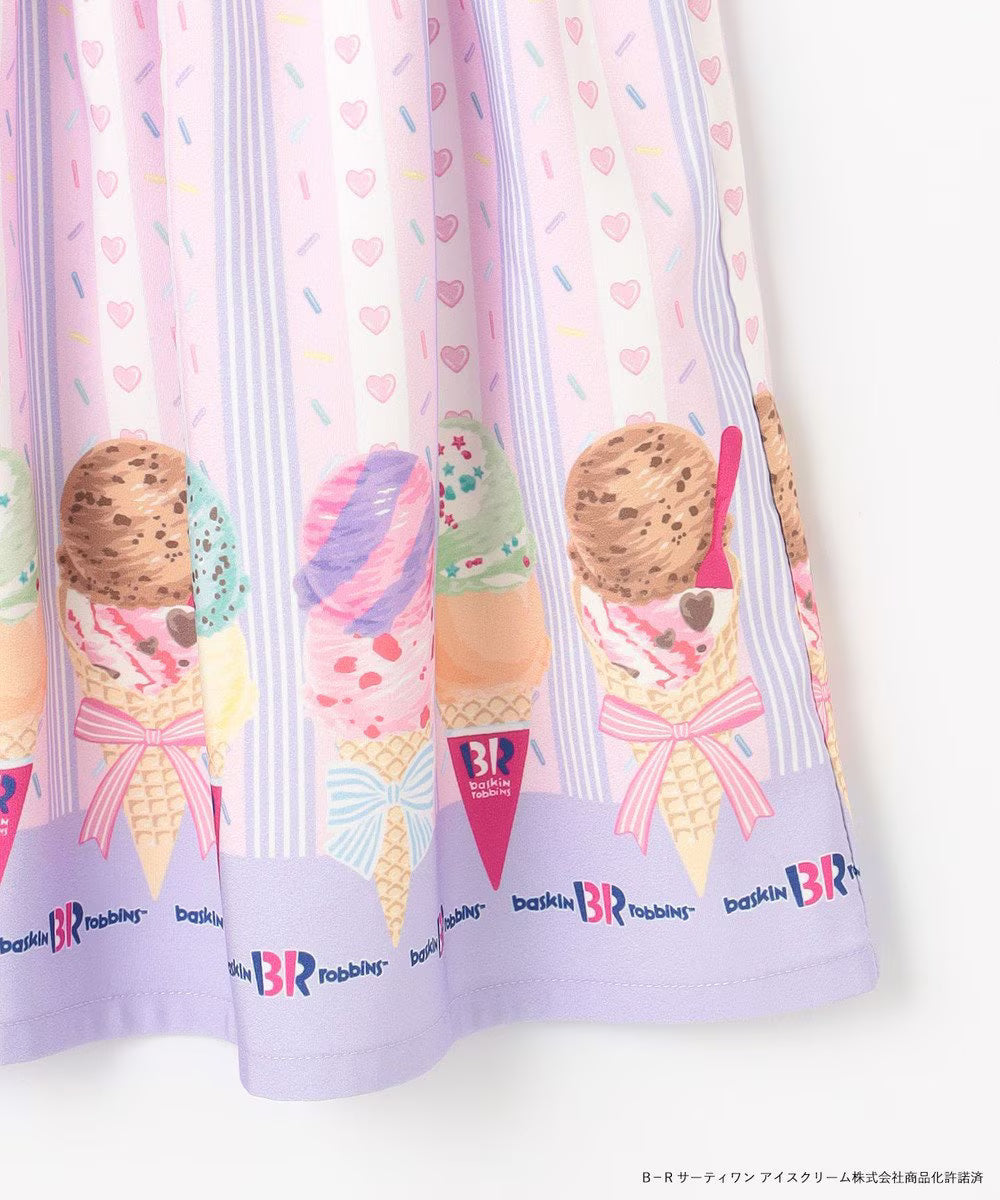 Japanese children's clothing aF#a325 x Baskin-Robbins ice cream print dress 100-140cm girls summer dresses