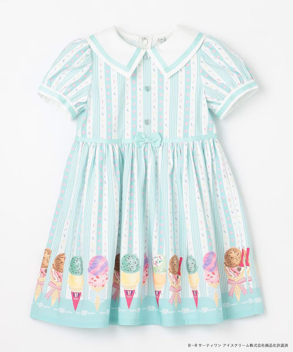Japanese children's clothing aF#a325 x Baskin-Robbins ice cream print dress 100-140cm girls summer dresses