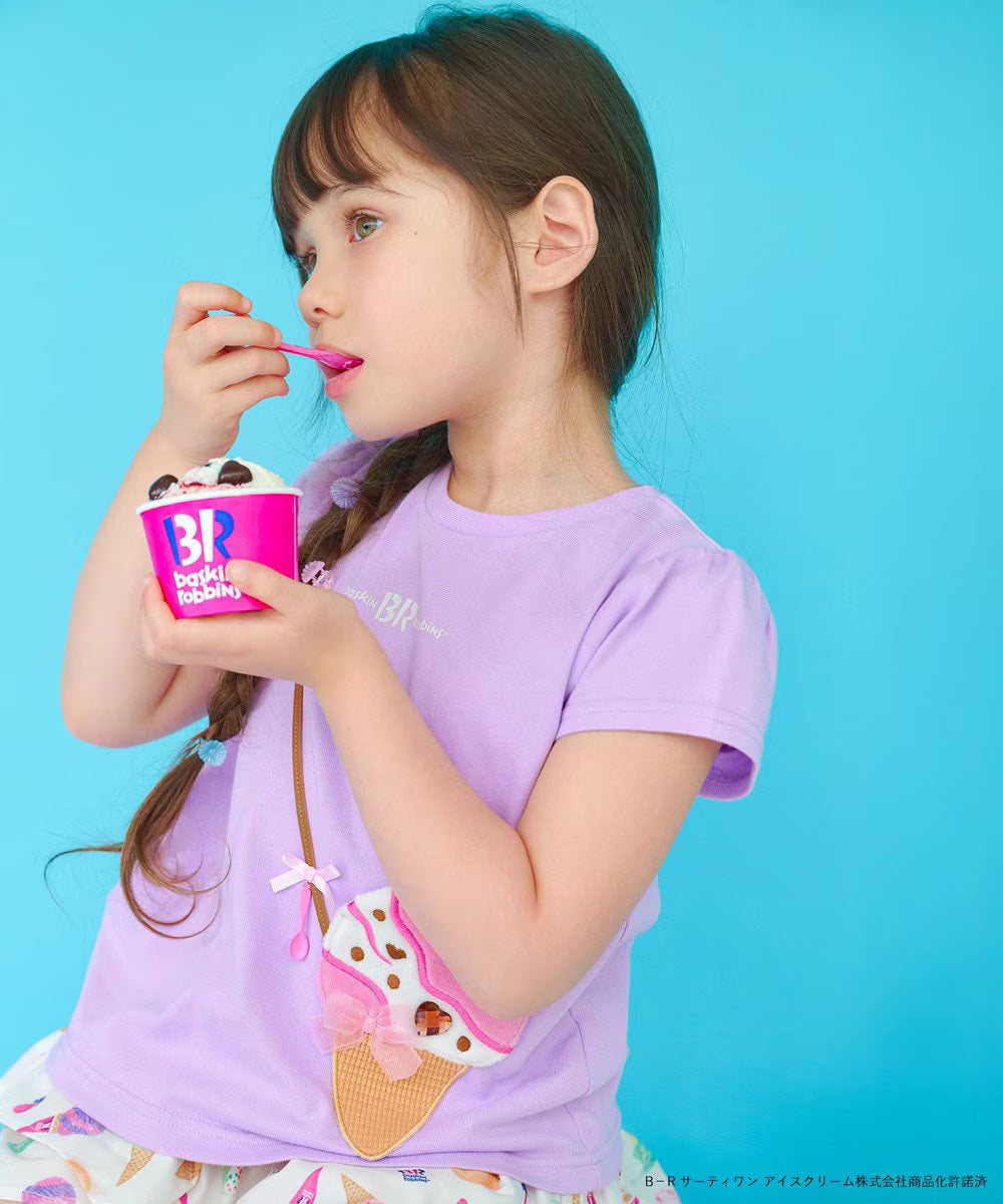 Japanese children's clothing aF#a325 x Baskin-Robbins furry ice cream pocket top 90-140cm girls summer TOPS