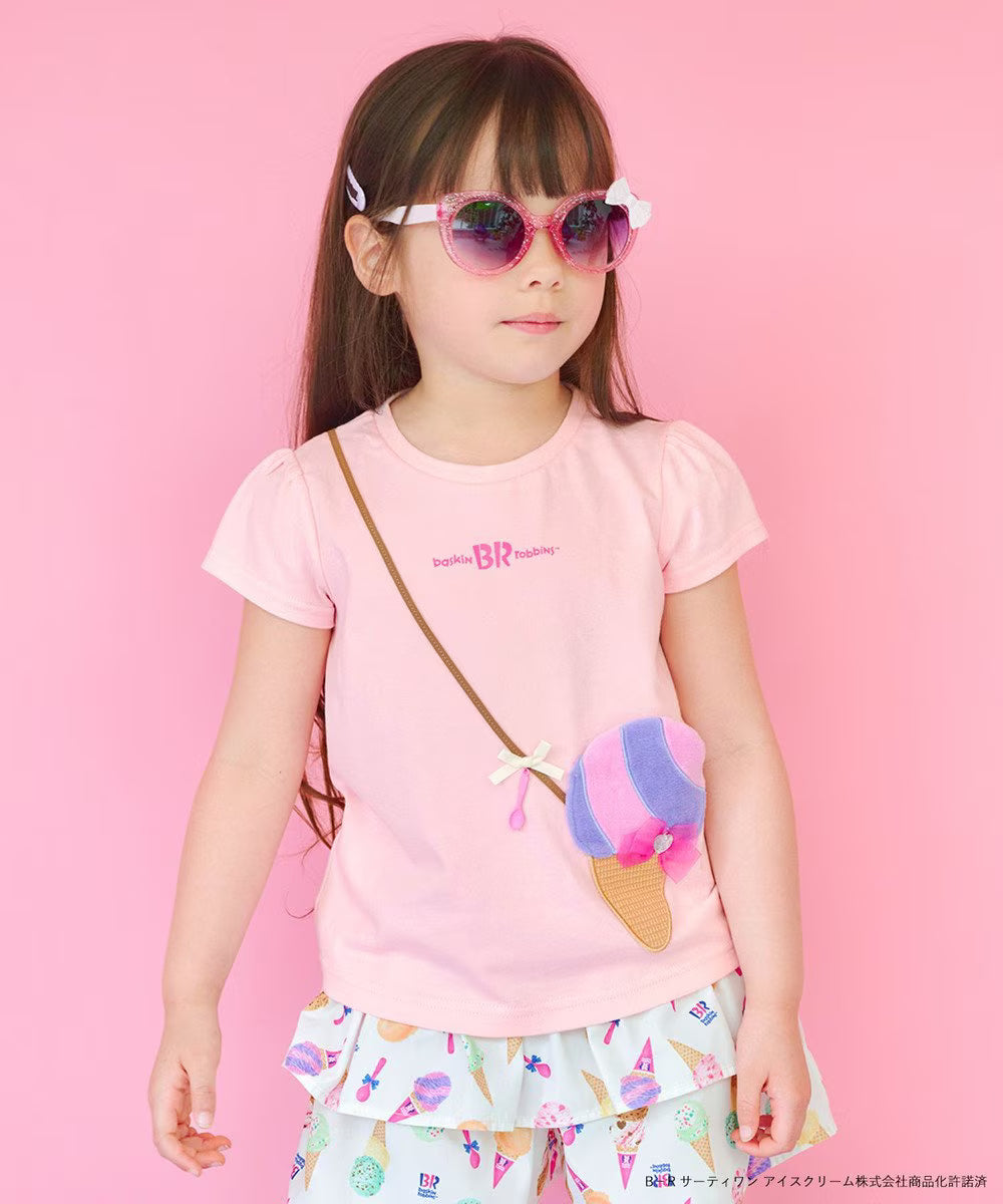 Japanese children's clothing aF#a325 x Baskin-Robbins furry ice cream pocket top 90-140cm girls summer TOPS