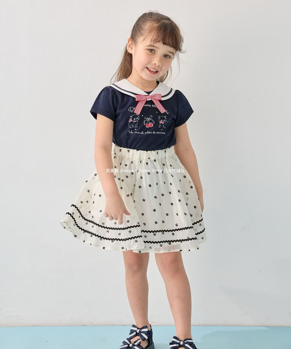 Japanese children's clothing aF#a325 cat x polka dot skirt 110-160cm girls summer SKIRTS