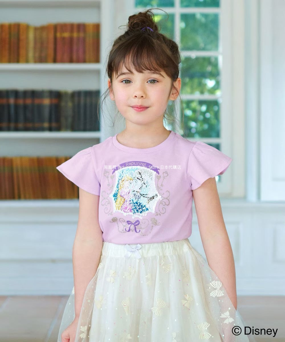 Japanese children's clothing aF#a325 x Disney Princess sequin top 100-140cm girls summer TOPS